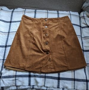 Button Front Brown Mini Skirt